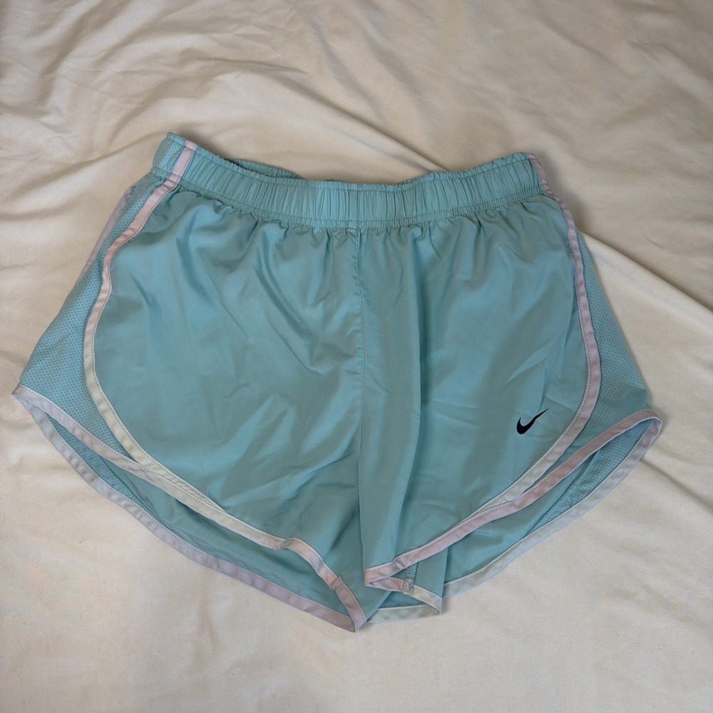 NIKE Ocean Blue Running Shorts Womens Medium Dri-Fit Lined Elastic Waist Stretch